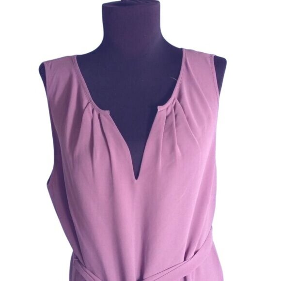 WHBM M Tunic Blouse Tank Top Purple Sleeveless Tie Waist Notched Neckline Sheer - Picture 6 of 9